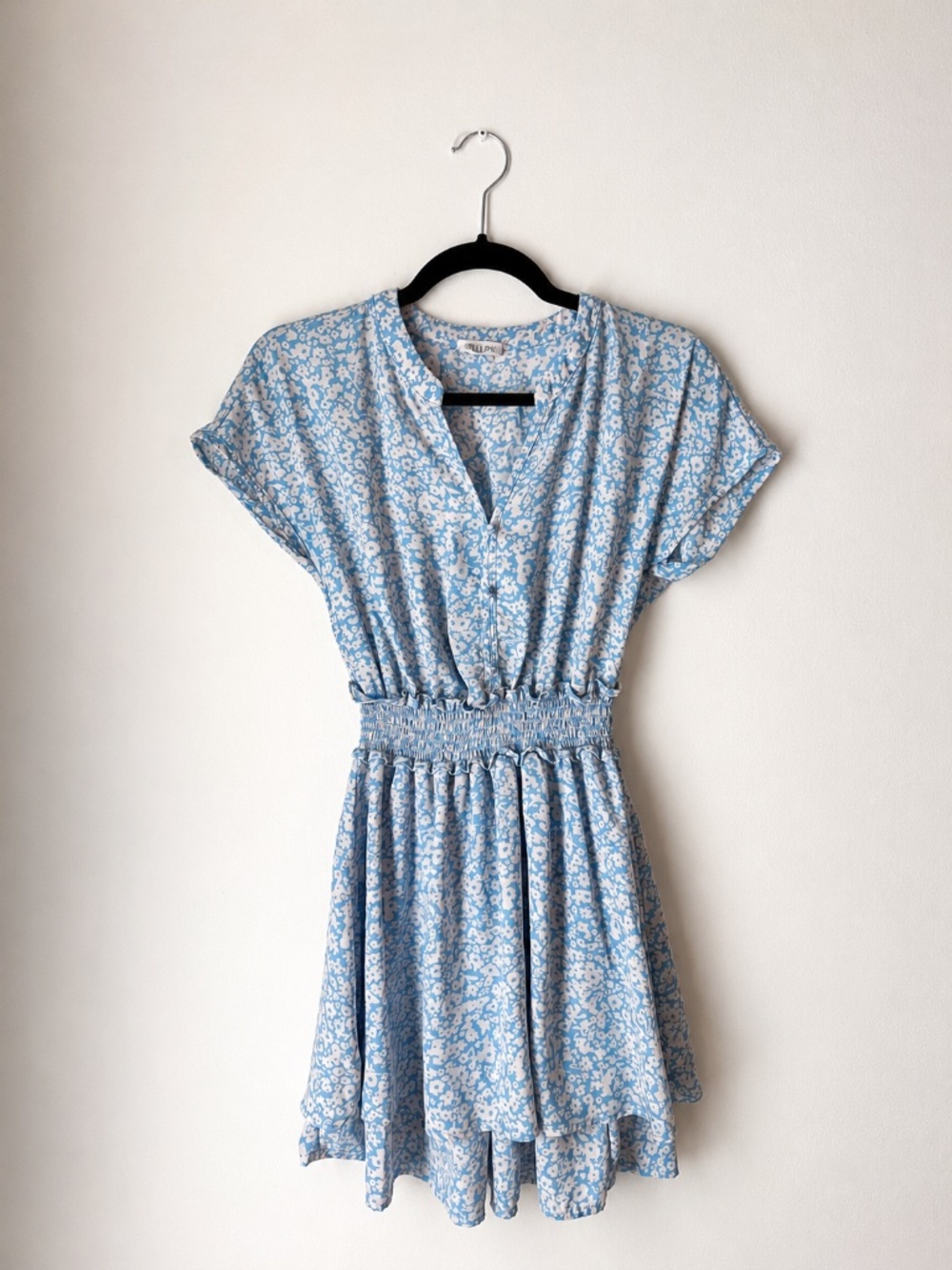 Blue Floral Smocked Babydoll Mini Dress XS Romantic | Cottagecore Garden Party